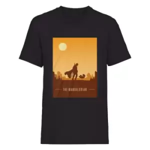 image of Star Wars: The Mandalorian Mens Retro Style Poster T-Shirt (M) (Black)