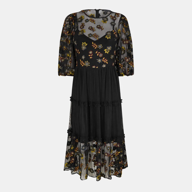 Image of French Connection Womens Camielle Embroidered Midi Skirt 01-Blackout female 8 (XS)