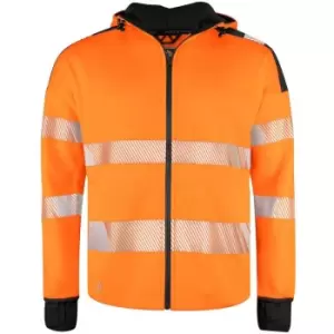 image of Projob Mens Hi-Vis Long Cuff Hooded Jacket (L) (Orange/Black) - Orange/Black