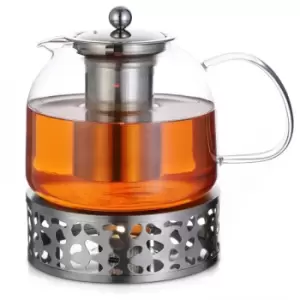 image of Monzana Teapot with Warmer and Sieve Insert 1,5l Tea Maker made of Borosilicate Glass Stainless Steel Lid Dishwasher-Safe