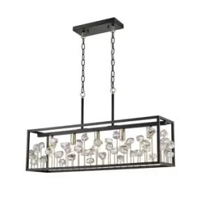 Caroline Bar Pendant Ceiling Light, Matt Black, French Gold, Glass, 5x E14