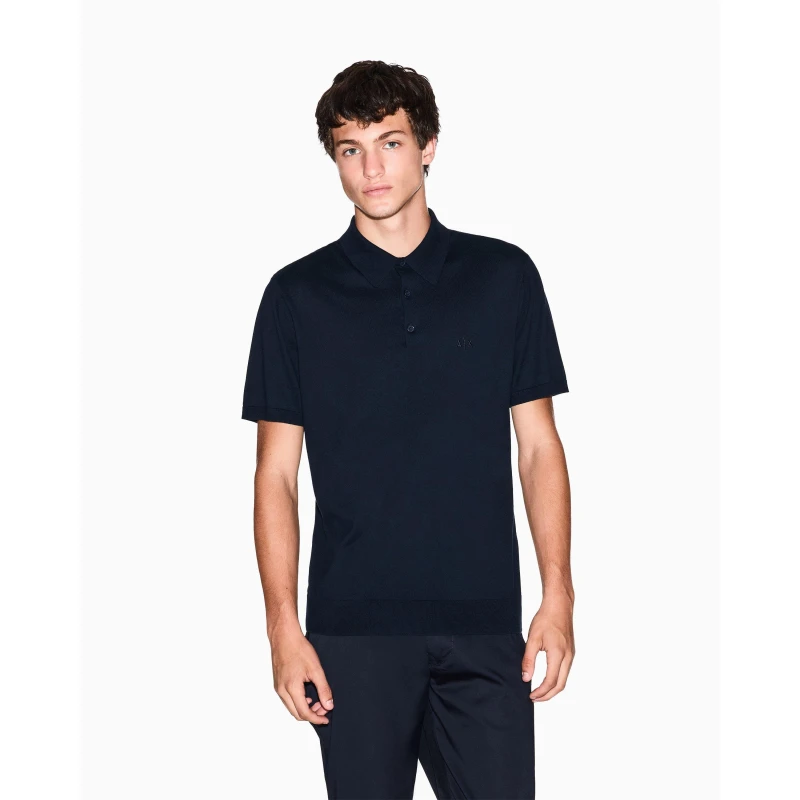 Image of Armani Exchange Mens Knitted Polo Shirt Short Sleeve Polos S Blue 54174718350