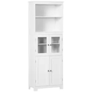 image of HOMCOM Freestanding Kitchen Cupboard, 4-Door Storage Cabinet with Adjustable Shelf and Glass Doors for Dining Room, Living Room, White