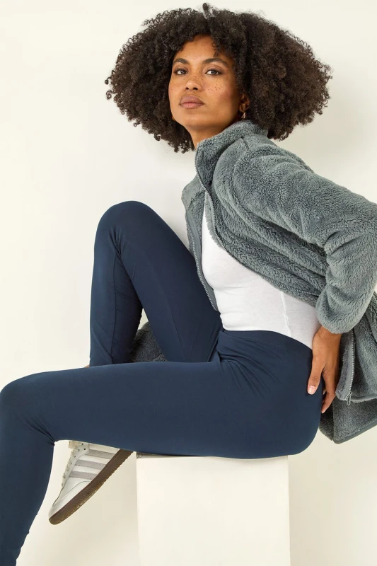 Image of Roman Stretch Plain Elastic Waist Leggings Navy