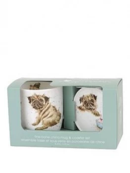 image of Portmeirion Wrendale Pug Love Mug And Coaster Set