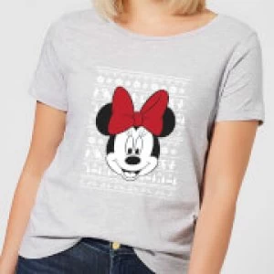 Image of Disney Minnie Face Womens Christmas T-Shirt - Grey - 3XL