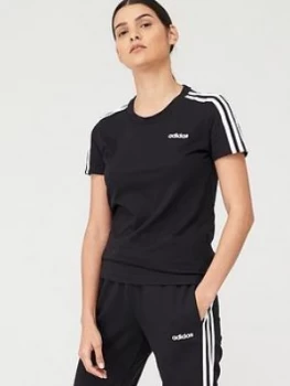 Image of Adidas 3 Stripe Slim T-Shirt - Black, Size 2XL, Women