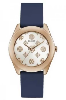 image of Guess Peony G Womens Blue Silicone Strap White Logo Watch