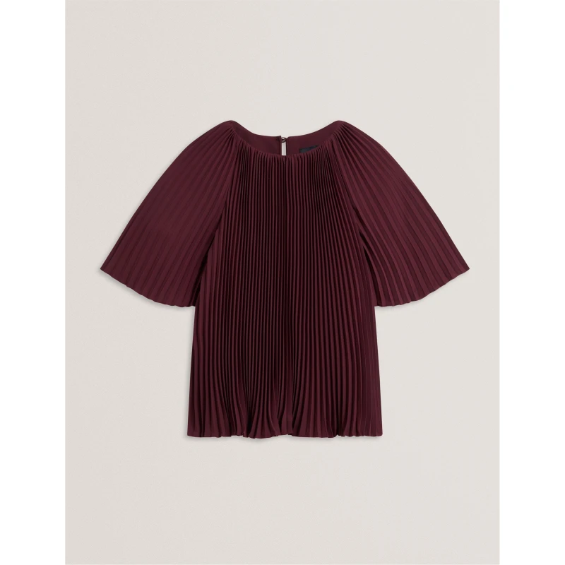 Image of Ted Baker Womens Short Sleeve Pleated Top Oxblood female 8 (XS)