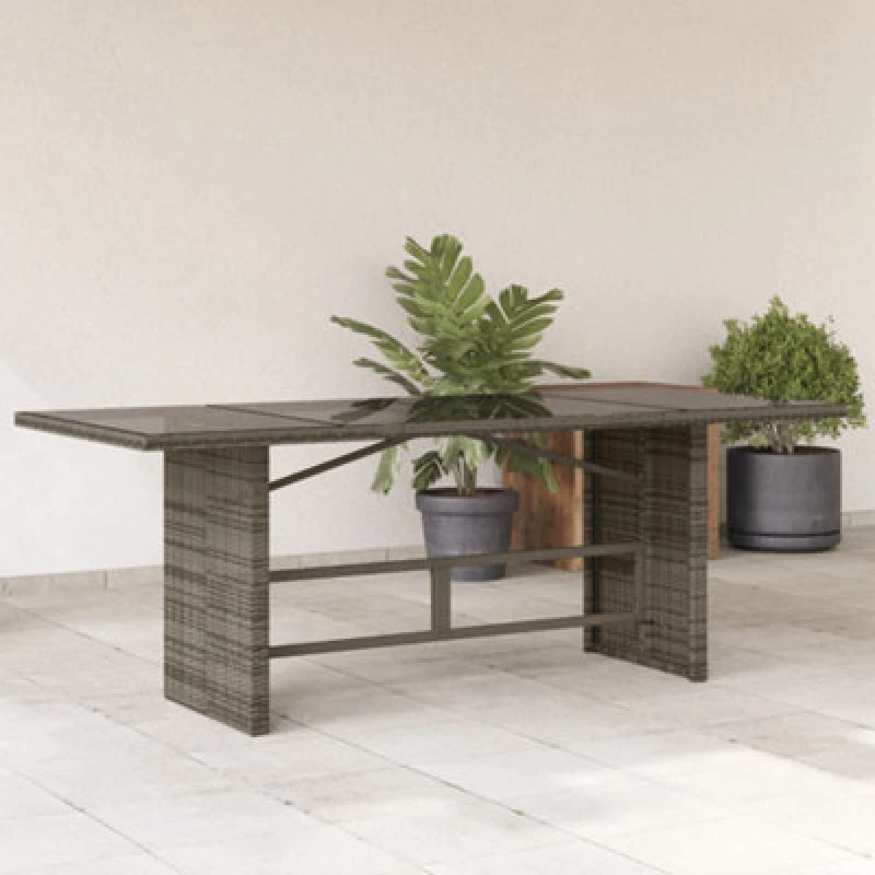 Image of Vidaxl Garden Table With Glass Top Grey 190X80X74cm Poly Rattan Garden Tables
