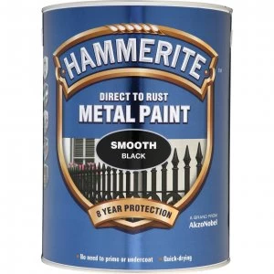 Image of Hammerite Smooth Finish Metal Paint Black 5000ml