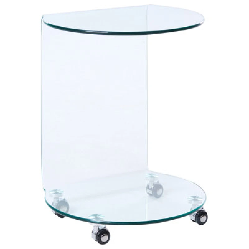 Image of Beliani Side Table Minto Tempered Glass Transparent With Wheels