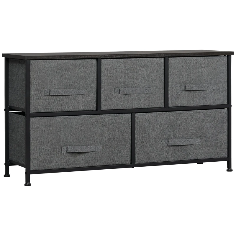 Image of HOMCOM Chest of Drawers - 5 Drawer Fabric Dresser for Bedroom - Dark Grey TJ Hughes 5061025094066