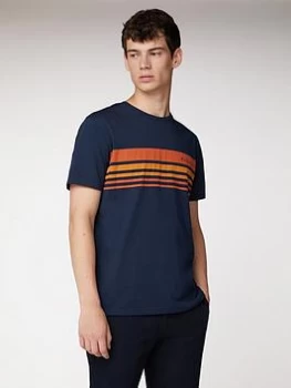 image of Ben Sherman Tipped Chest Print T-Shirt - Navy, Dark Navy Size M Men