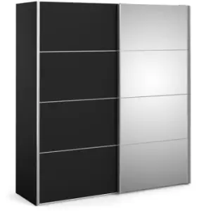 image of Verona Sliding Wardrobe 180cm in Black Matt with Black Matt and Mirror Doors with 2 Shelves - Black Matt and Mirror