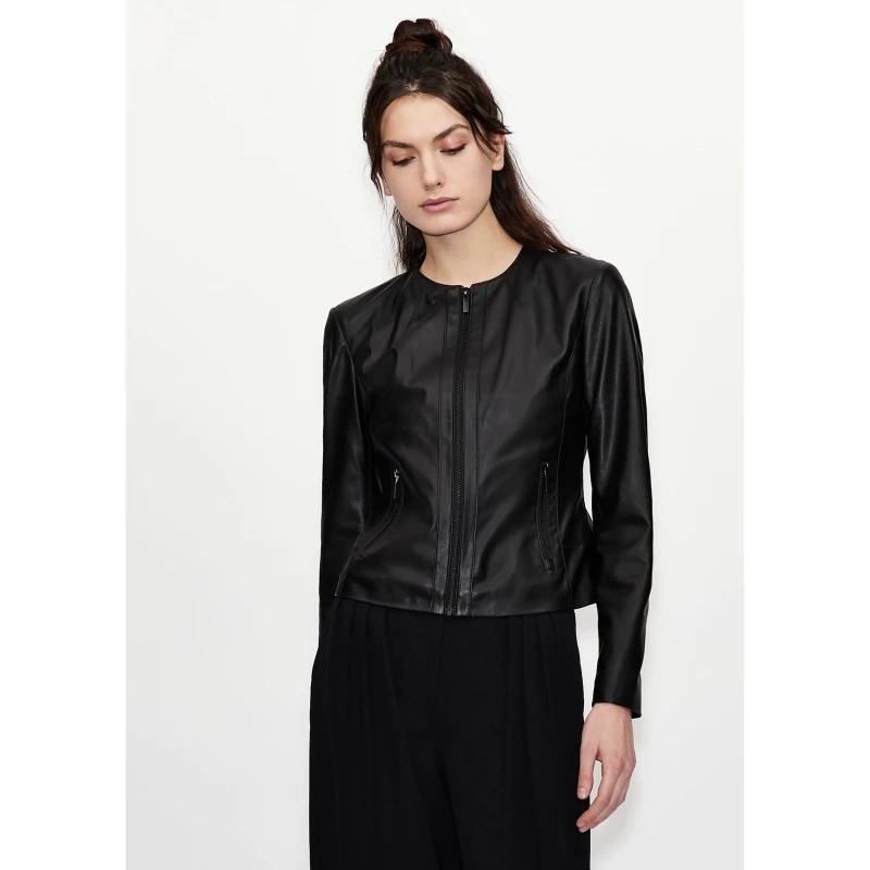 Image of Armani Exchange Womens Faux Leather Long Sleeve Leather Jacket Black 1200 female 8 (XS)