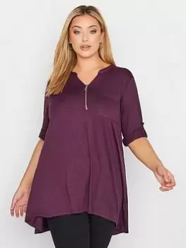 Image of Yours Zip Front Shirt. Berry, Red, Size 18, Women