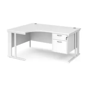 Image of Office Desk Left Hand Corner Desk 1600mm With Pedestal White Top With White Frame 1200mm Depth Maestro 25 MCM16ELP2WHWH