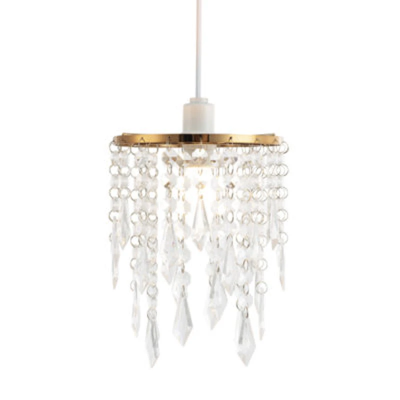 Image of Happy Homewares Modern Waterfall Design Gold Pendant Shade With Clear Acrylic Droplets And Beads