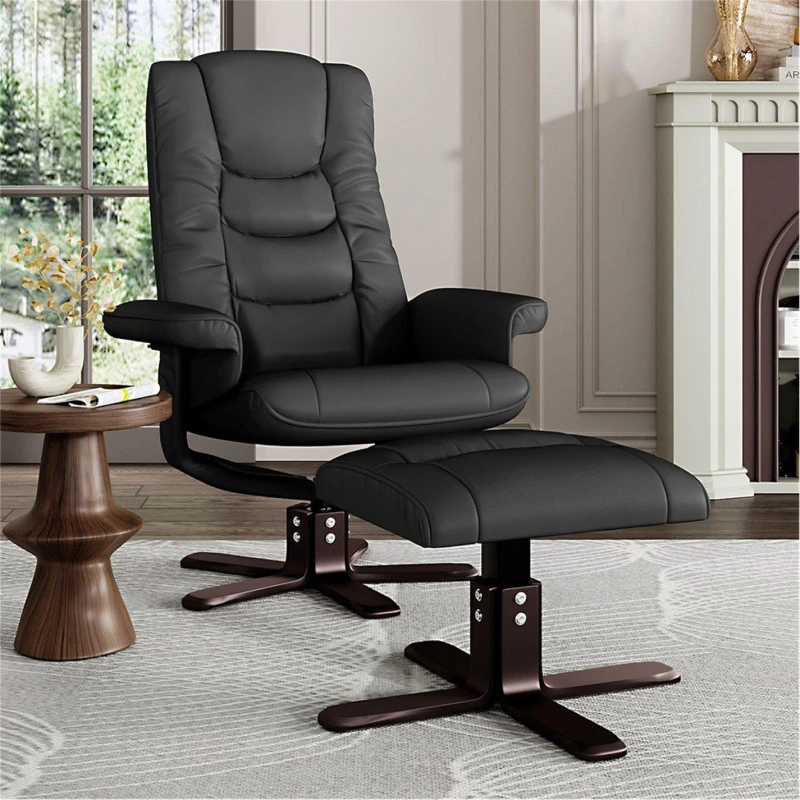 Image of Kabinet UK Upholstered Swivel Recliner Chair with Ottoman Black unisex One size