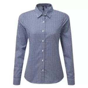 Image of Premier Womens/Ladies Maxton Check Long Sleeve Shirt (L) (Navy/White)
