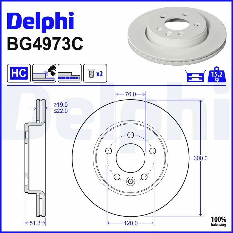 Image of DELPHI Brake disc DELPHI BG4973C