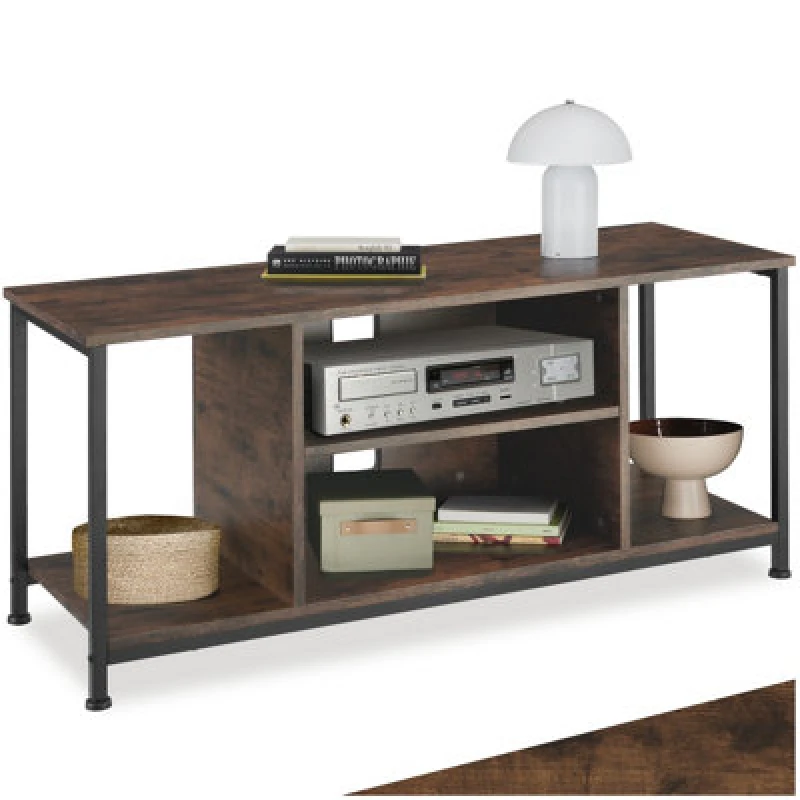 Image of Tectake TV Stand - Lowboard Cabinet With 4 Compartments, Adjustable Shelf 110 Cm - Industrial Wood Dark, Rustic