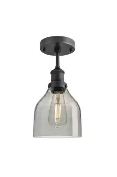 Image of Brooklyn Tinted Glass Cone Flush Mount, 6 Inch, Smoke Grey, Pewter Holder