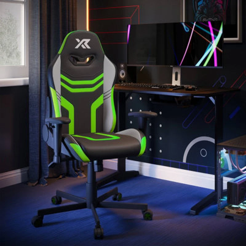 Image of X Rocker Agility Compact Ergonomic PC Gaming Chair For Juniors - Black / Green