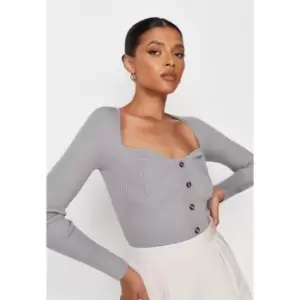 Image of Missguided Neck Button Front Top - Grey