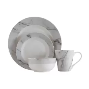 image of 16 Piece White/Grey Marble Effect Dinner Set