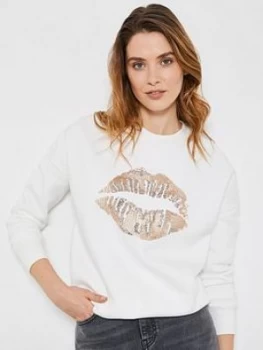 Image of Mint Velvet Sequin Lips Sweatshirt - Cream