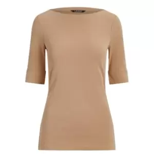 Image of Lauren by Ralph Lauren Judy Elbow Sleeve T Shirt - Brown