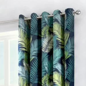 image of Fusion Tropical Teal Eyelet Curtains Teal (Green)