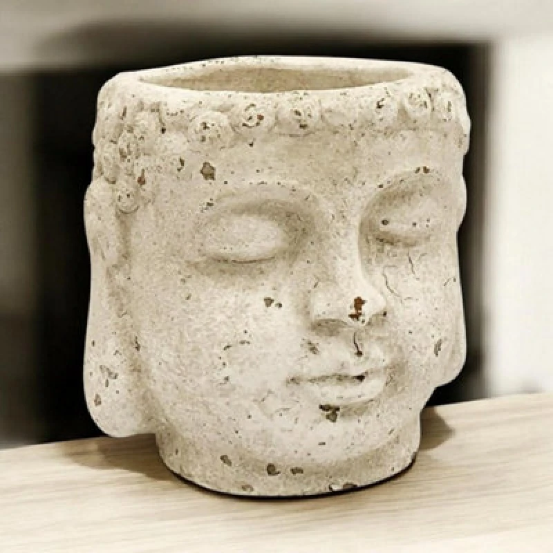 Image of Minster Buddha Flower Pot - L16 X W16 X H17cm - Cream Cement