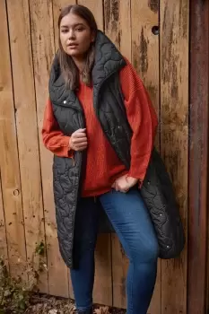Image of Funnel Neck Quilted Longline Gilet