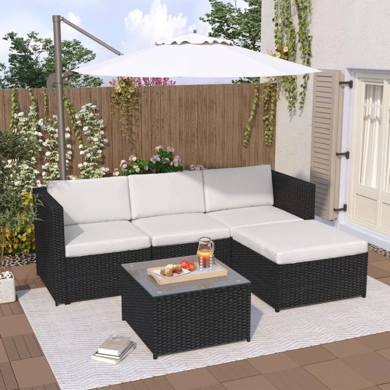 Image of MCC Direct Rattan Furniture Sofa and Table set Rupert Black