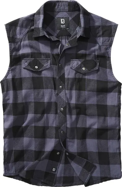 Image of Brandit Sleeveless Checked Shirt Short-sleeved Shirt Black grey S Men