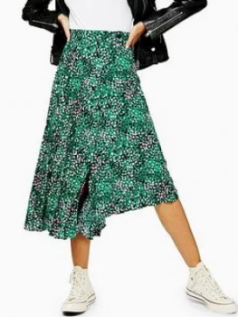 Image of Topshop Tall Spot Print Pleated Midi Skirt - Green