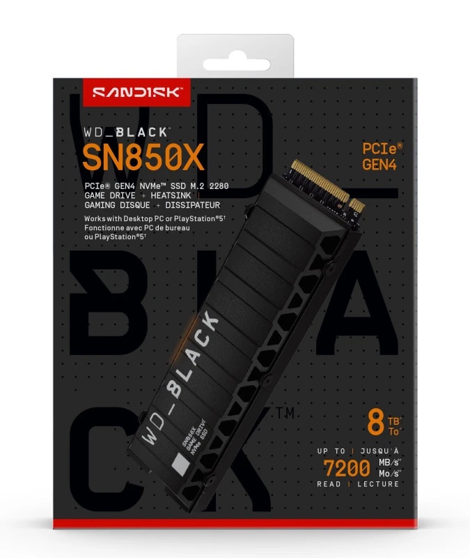 Image of Western Digital WD_BLACK SN850X 8TB M.2 Internal SSD with Heatsink, PS5 Ready WDS800T2XHE