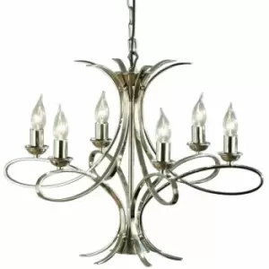 image of Eaves Hanging Ceiling Pendant Chandelier 6 Lamp Polished Nickel Curve Arm Light