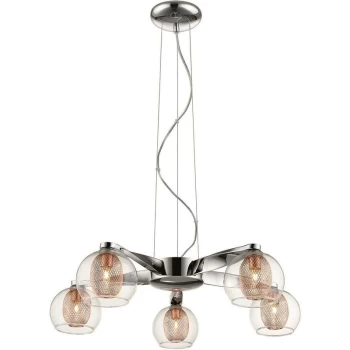 image of Spring Lighting - 5 Light Multi Arm Ceiling Pendant Mesh Chrome, Copper, G9