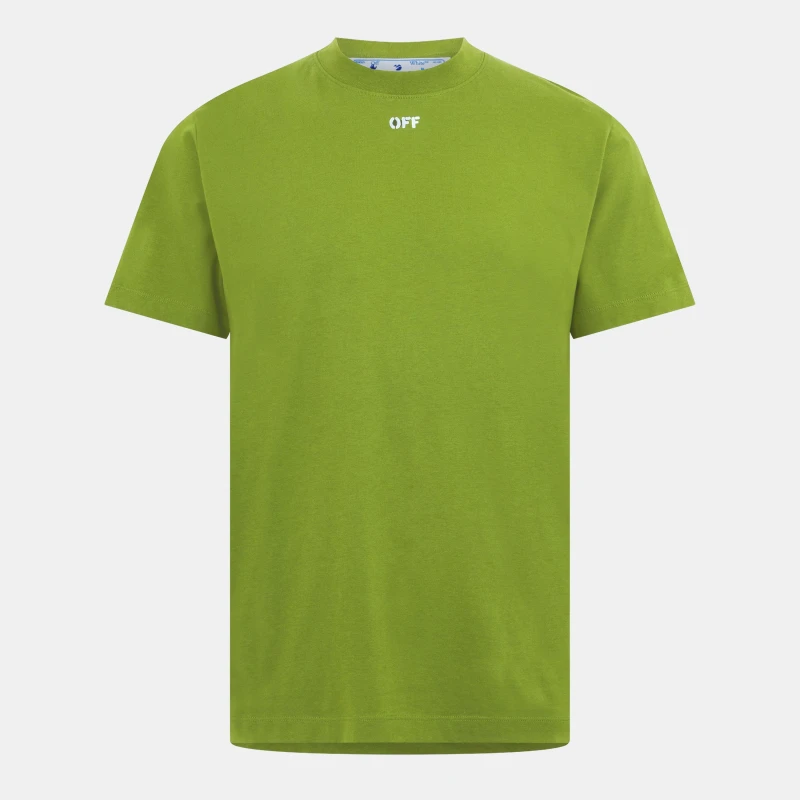 Image of Off White Mens Brick Arrow Crew Neck Short Sleeve T-Shirt Green/White male XXS