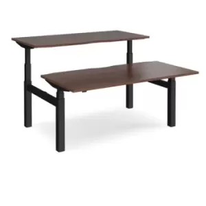 Image of Height Adjustable Desk Back To Back Rectangular Desks 1600mm Walnut Tops With Black Frames Elev8 Touch