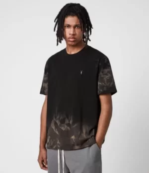 Image of AllSaints Mens Reznor Crew T-Shirt, Jet Black, Size: L