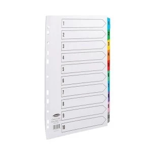 Image of Concord A4 Index 1 10 Multipunched Mylar Reinforced Multicolour Tabs 150gsm Extra Wide White