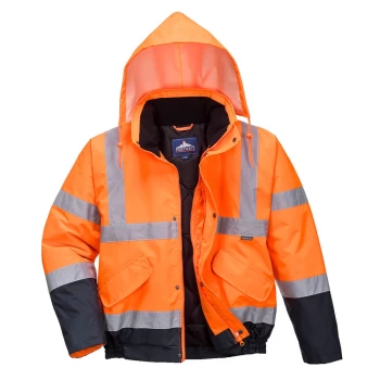 Image of Oxford Weave 300D Class 3 Two Tone Hi Vis Bomber Jacket Orange / Navy 2XL