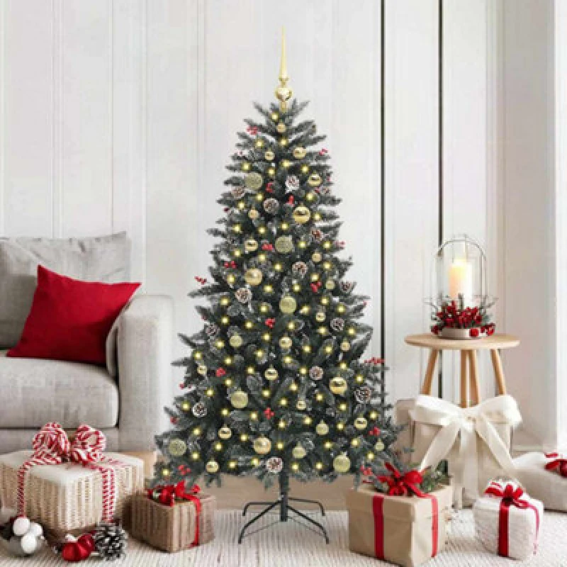 Image of vidaXL Artificial Christmas Tree with Stand, Gold Balls Green 83.5 x 83.5 x 150 cm, Green 3395872