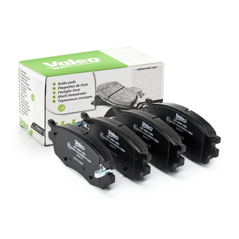 Image of VALEO 301868 Brake pad set Front Axle, with acoustic wear warning, FIRST, with anti-squeak plate Brake Pad Set,disc brake (402)