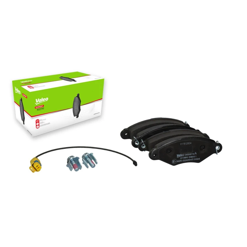 Image of VALEO 302674A Brake pad set EXPERT Front Axle, incl. wear warning contact, with anti-squeak plate Brake Pad Set,disc brake (402)